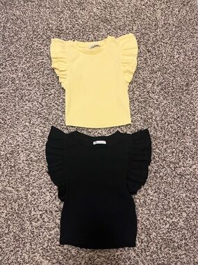 Set of Zara Ruffle Sleeve Crop Tops- Yellow & Black